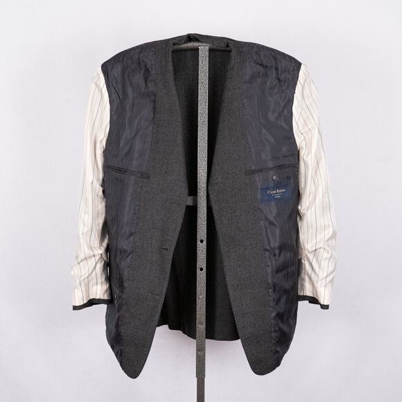 Men's Classic Wool Cashmere Blazer Sport Coat Size 46L Gray Herringbone Woolmark - Picture 10 of 13